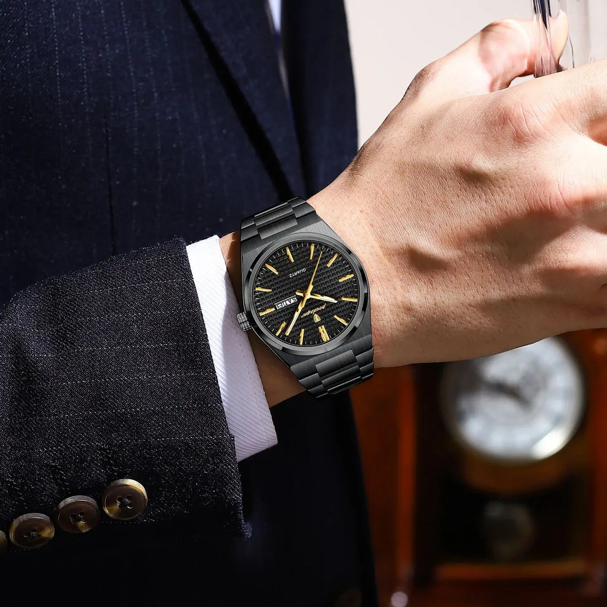 Reloj de pulsera de lujo para hombre POEDAGAR, resistente al agua, luminiscente, de acero inoxidable, con fecha y día de la semana, de cuarzo, estilo ejecutivo.