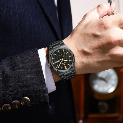 Reloj de pulsera de lujo para hombre POEDAGAR, resistente al agua, luminiscente, de acero inoxidable, con fecha y día de la semana, de cuarzo, estilo ejecutivo.