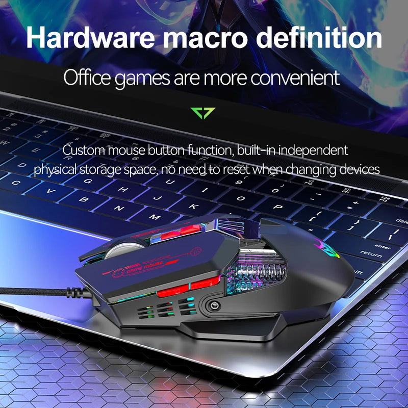 1K Hz Gaming Mouse Wired APAYADO T4 RGB Mouse with Ultra-light Cord 60IPS, 12800DPI for Laptop/Computer