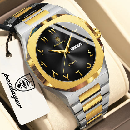 POEDAGAR luxe herenhorloge, waterdicht, roestvrij staal, quartz, week- en datumweergave, zakelijke herenhorloges, Reloj Hombre