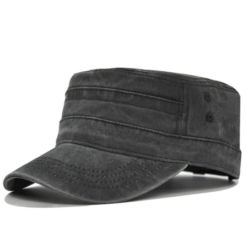 Casual Washed Cotton Flat Top Hat Adjustable Fisher Caps Men Women Cadet Military Cap Unique Design Vintage Cap Four Season ﻿