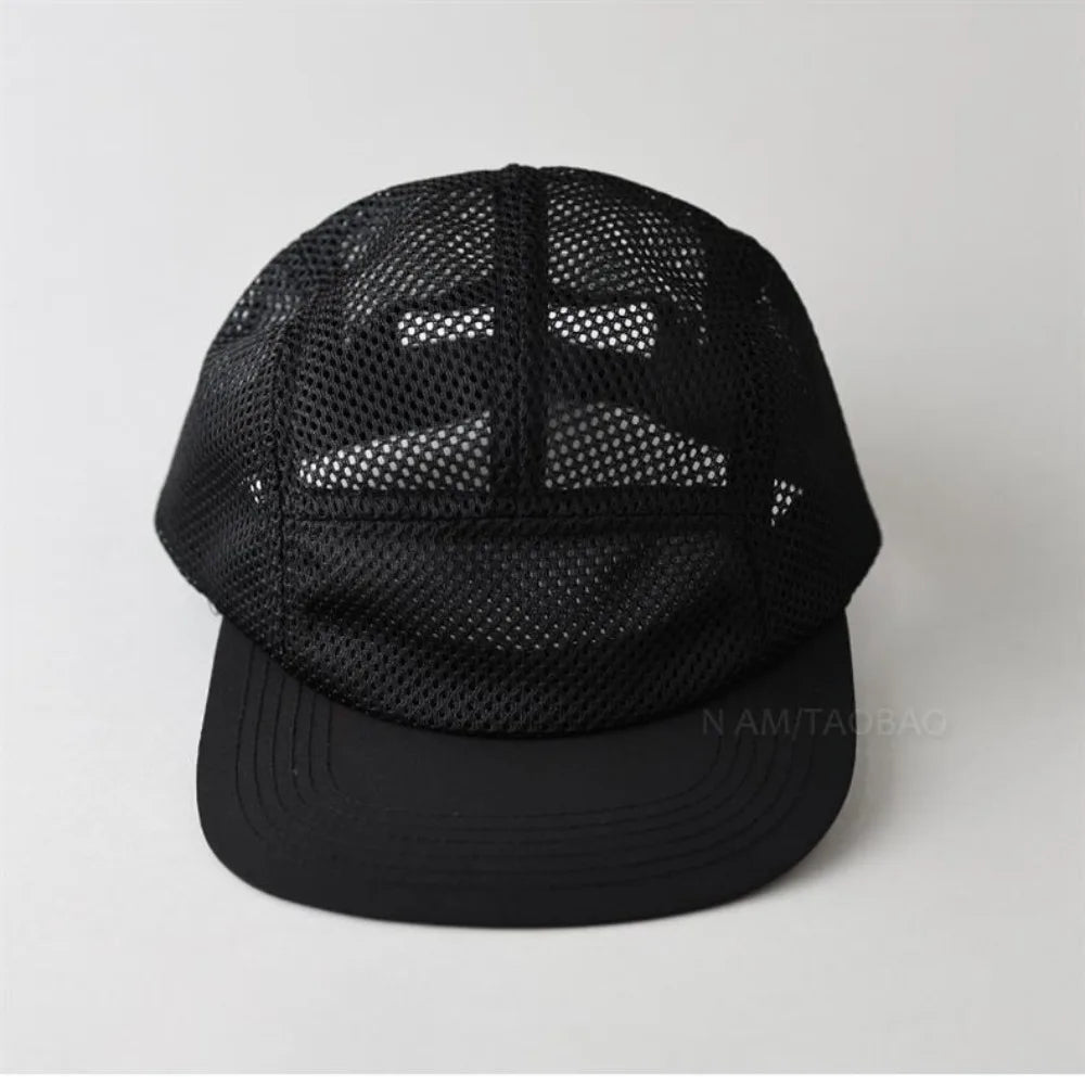 Fashion Retro Mesh Baseball Cap 5 Panel Flat-brimmed Sun Visor Cap Breathable Adjustable Quick-drying Hat Unisex