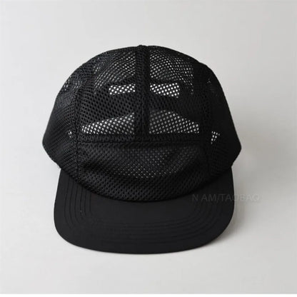 Fashion Retro Mesh Baseball Cap 5 Panel Flat-brimmed Sun Visor Cap Breathable Adjustable Quick-drying Hat Unisex