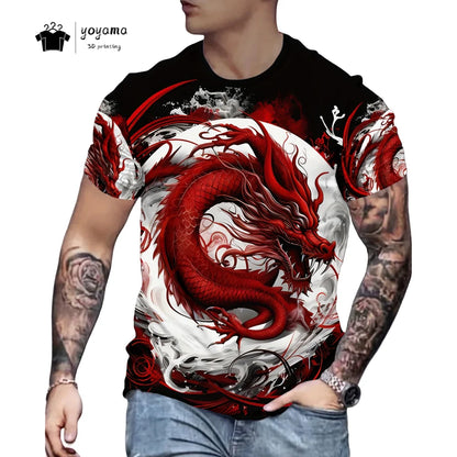 Pánská trička s motivem draka, tričko s krátkým rukávem, módní streetwear, tričko s kulatým výstřihem, trendové zvířecí motivy, 3D tisk, volný střih, univerzální pánské oblečení