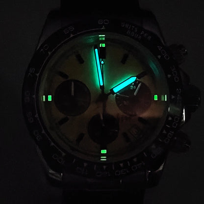 20 Color Business 39mm Quartz Watch Men's Timing Sapphire Crystal VK63 Movement Calendar Luminous Blue Dial Stainless Steel Strap