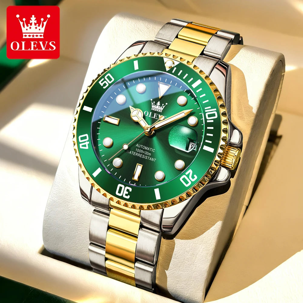 Relógio mecânico automático de luxo para homem OLEVS 6650 – Estanque, luminescente, bracelete em aço – Relógio de pulso para homem, estilo profissional, marca de prestígio