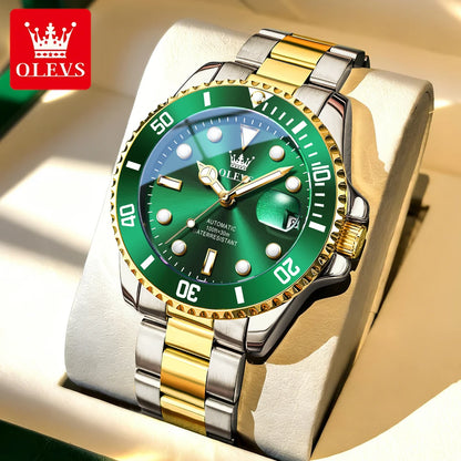 Relógio mecânico automático de luxo para homem OLEVS 6650 – Estanque, luminescente, bracelete em aço – Relógio de pulso para homem, estilo profissional, marca de prestígio