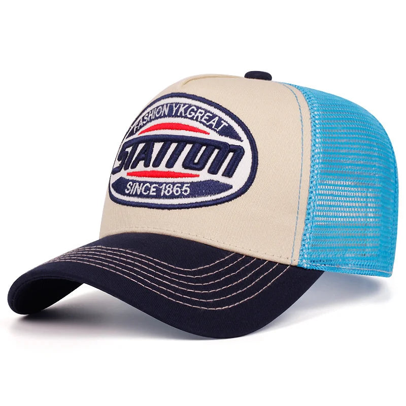 Styl: czapka baseballowa unisex, klasyczna czapka z siateczki STATION z nadrukiem literowym, dla mężczyzn i kobiet, oddychająca, czapka typu „trucker” na lato w stylu streetwear