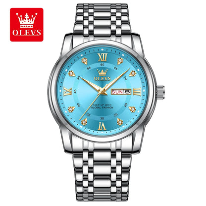 Orologio al quarzo da uomo OLEVS 5513 – Cinturino in acciaio, impermeabile, display illuminato, calendario e giorno della settimana – Orologio elegante e lussuoso, modello originale da uomo