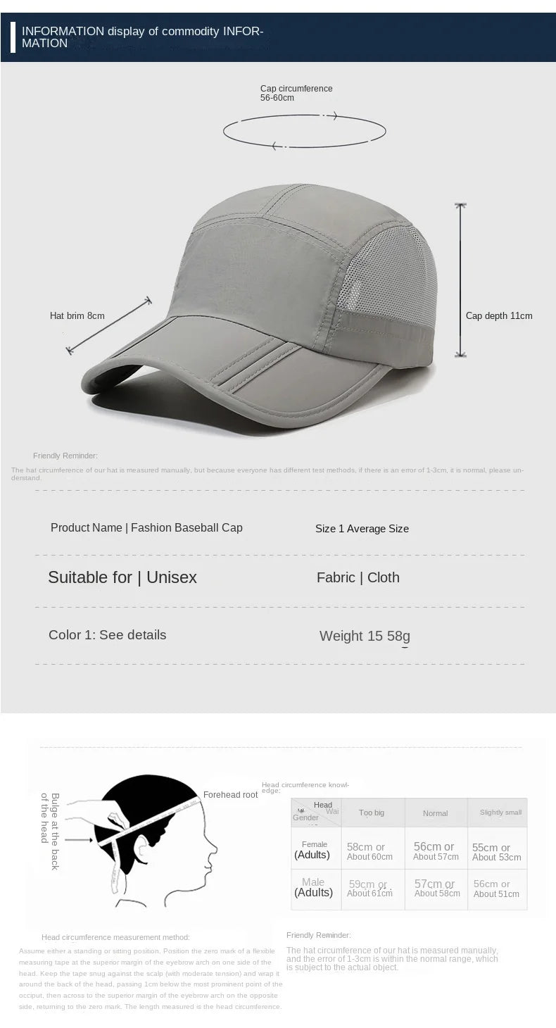 Men Women Quick Dry Baseball Cap Breathable UV Protection Mesh Sun Hat Adjustable Outdoor Sport Caps for Hiking Camping Fishing
