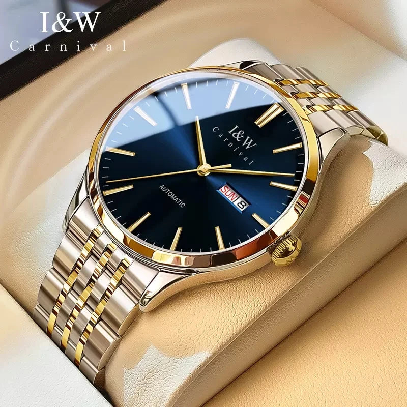 Carnival High-end Series I&W Brand Automatické mechanické hodinky Pánske vodotesné hodinky Oceľ 316L Safír Pánske hodinky na biznis