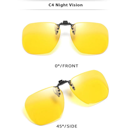 Clip On Flip Up Glasses Polarized Photochromic Sunglasses Lens Anti Glare UV400 Goggles Night Vision Yellow Driving Eyepiece