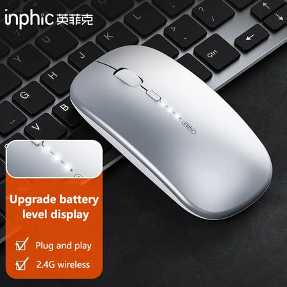 Inphic M1P Rechargeable 2.4G Wireless Mouse Battery Level Display Office Mute Ultra Thin Portable Mouse for Laptop