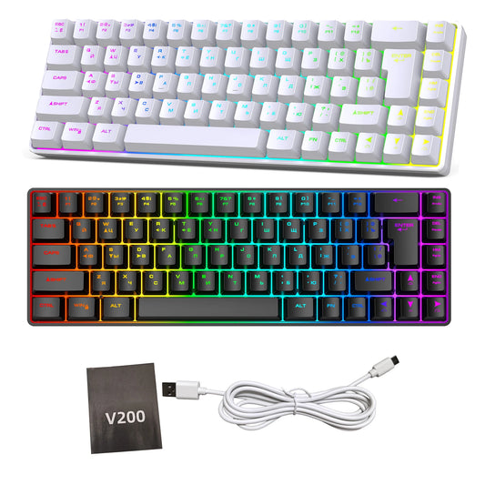Mechanische Gaming-Tastatur mit 68 Tasten, Russisch/Englisch, zweisprachig, mit RGB-Hintergrundbeleuchtung fürs Gaming