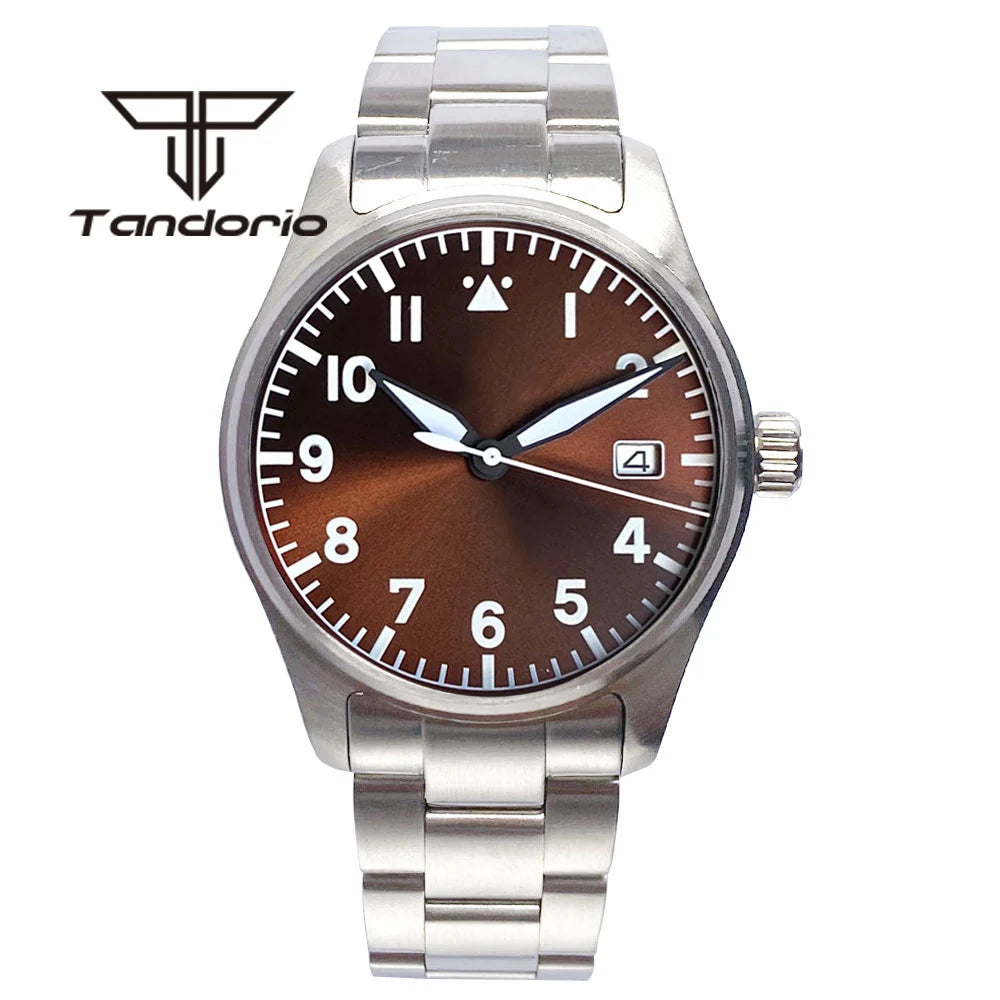 Tandorio 39 mm – męski zegarek automatyczny typu pilot nurkowy, mechanizm NH35/PT5000/Miyota8215, szafirowe szkło AR, wodoodporność 20 barów, świecące wskaźniki