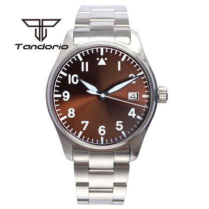 Tandorio 39 mm – męski zegarek automatyczny typu pilot nurkowy, mechanizm NH35/PT5000/Miyota8215, szafirowe szkło AR, wodoodporność 20 barów, świecące wskaźniki
