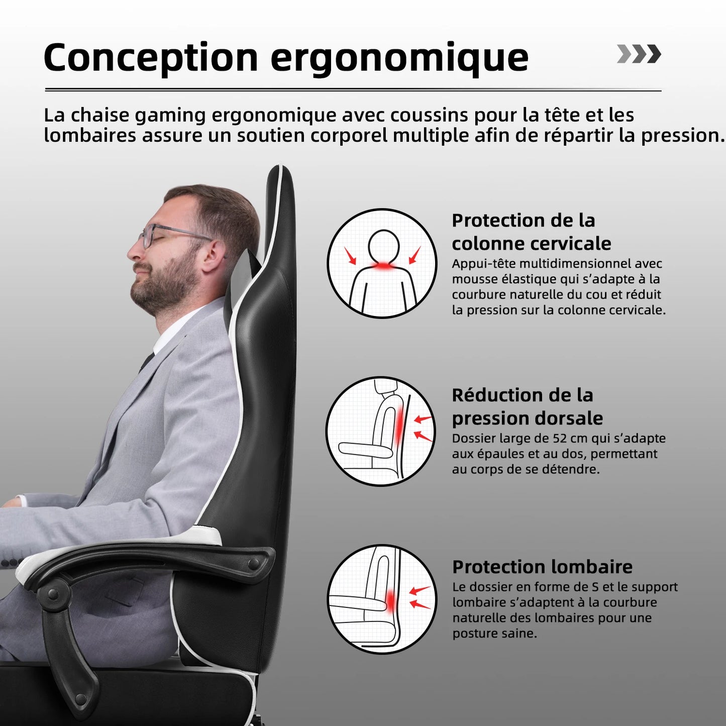 Daccormax 170° Gaming Chair Ergonomic PC Gaming Chair with Adjustable Footrest and Lumbar Support High-Back Breathable Design