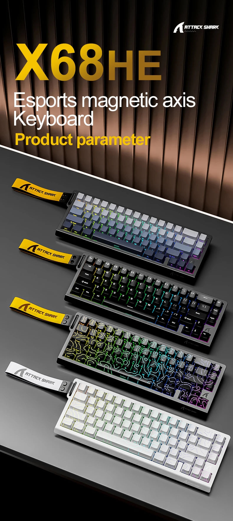 ATTACK SHARK X68HE Magnetic Mechanical Keyboard, 8000Hz Rapid Trigger Gaming Keyboard with Hall Effect Magnetic Switches, SOCD, 0.01mm RT, Wired RGB Keyboard
