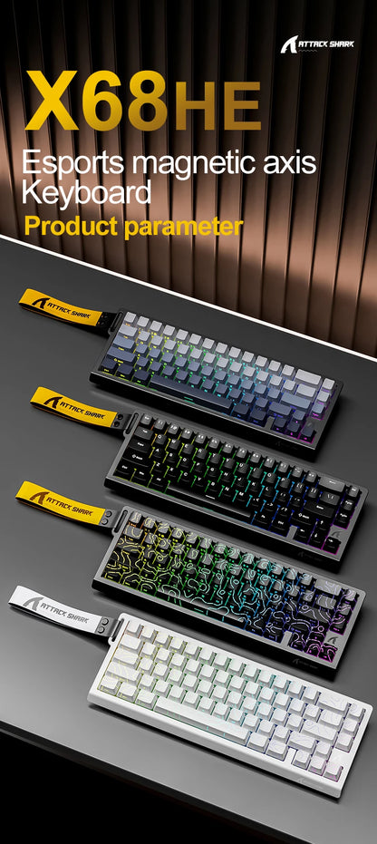 ATTACK SHARK X68HE Magnetic Gaming Keyboard Wired Mechanical Keyboard with Rapid Trigger, 8000Hz Polling Rate, SOCD, RGB Backlit, Hot-Swappable Gaming Keyboard