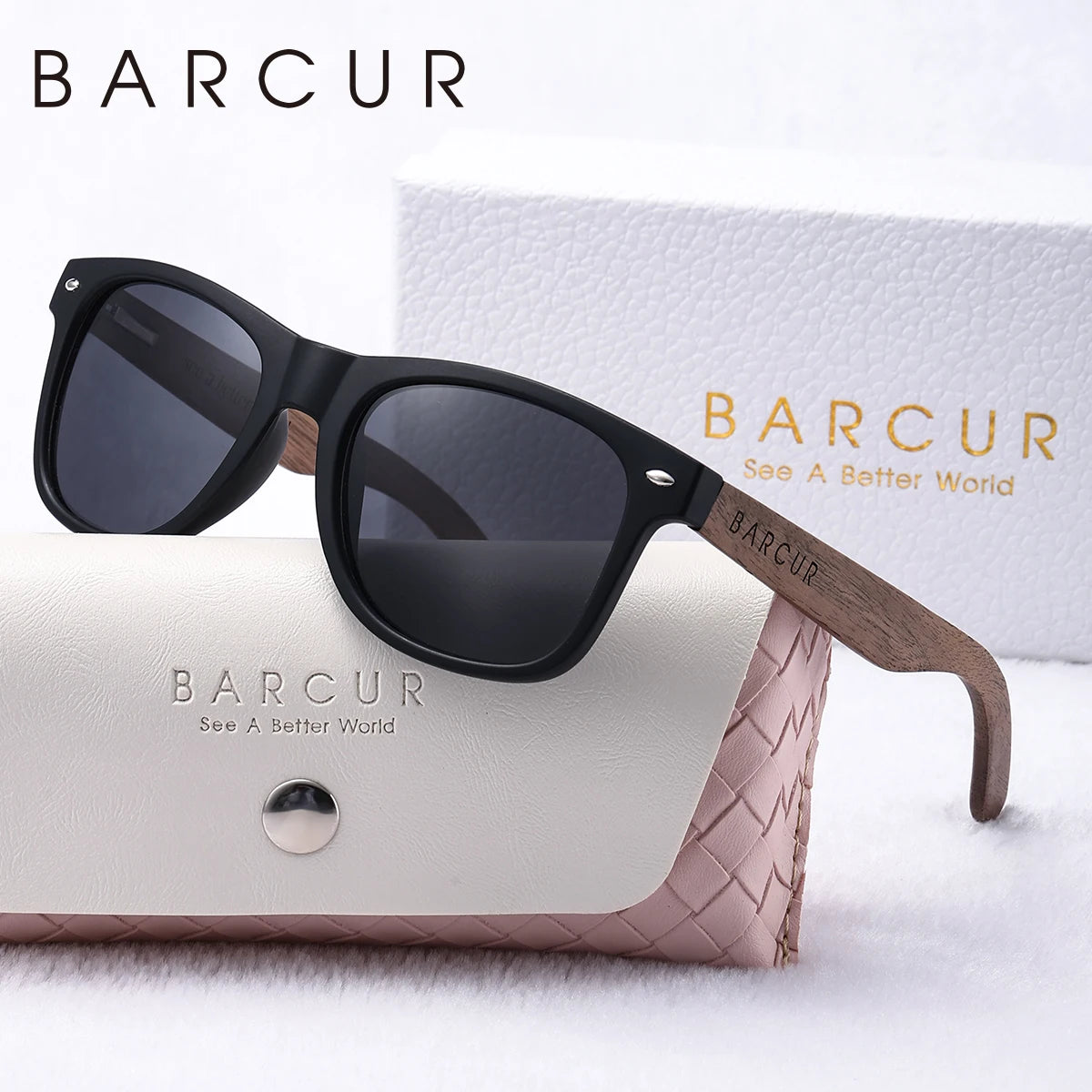 BARCUR Natural Wood Polarizing PC Oval Women Sunglasses Dark Luxury Texture Wooden Mirror Legs Sunscreen UVA*B Women Sunglasses