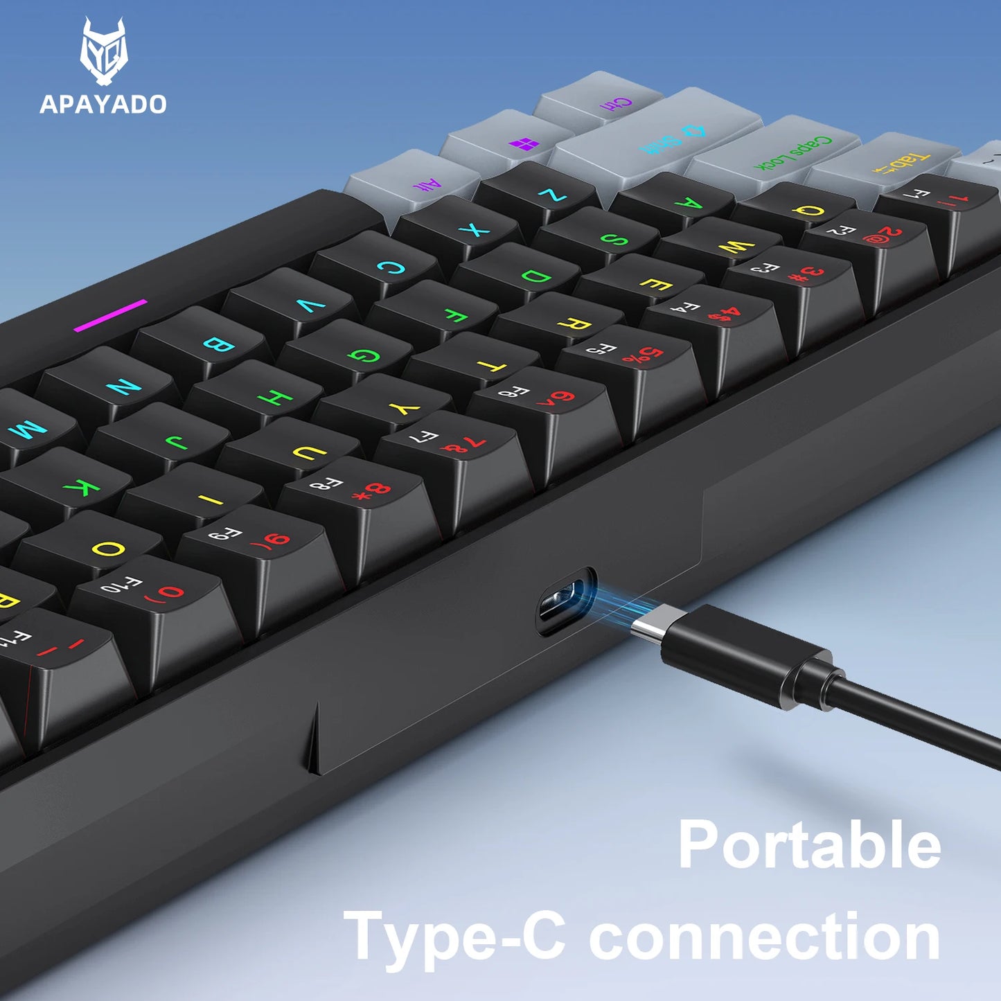 Teclado mecânico gaming com fios APAYADO K61 60% Mini Phantom RGB, 61 teclas, switches vermelhos/azuis, ergonómico, portátil para PC/portátil
