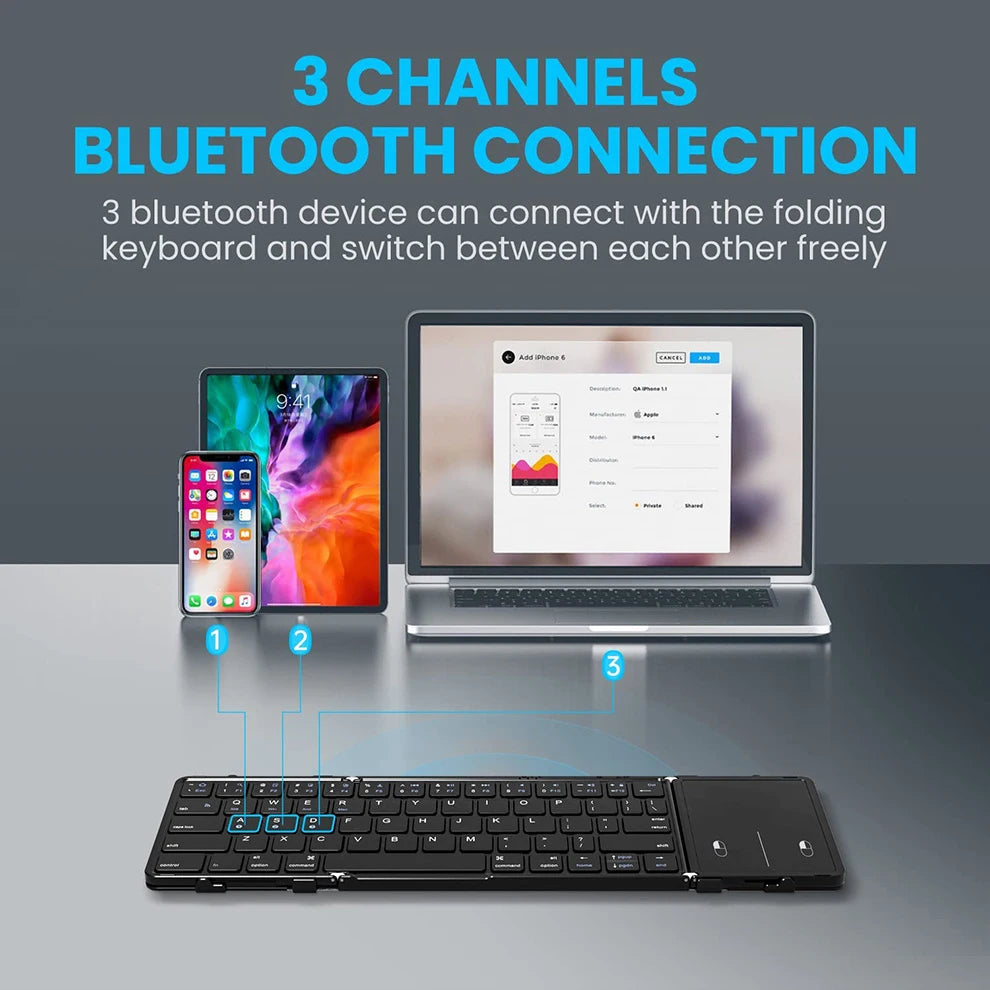 BOW Foldable Bluetooth Keyboard with Touchpad/Numberic Pad Portable Rechargeable Folding Wireless Keyboard for Tablet iPad