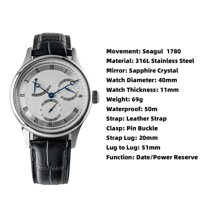 Mens Watch Pilot 40mm 1963 Automatic Mechanical Wristwatch Tianjin ST1780 Movement Army Designer Clock Reojes De Hombre New 2024