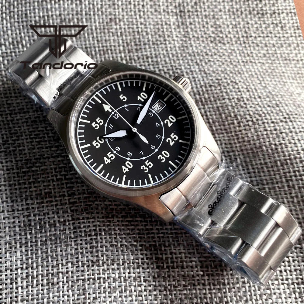 Tandorio 39 mm – męski zegarek automatyczny typu pilot nurkowy, mechanizm NH35/PT5000/Miyota8215, szafirowe szkło AR, wodoodporność 20 barów, świecące wskaźniki