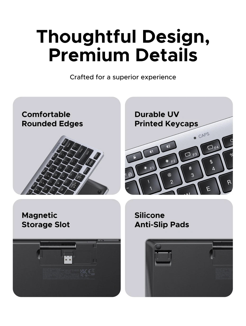 UGREEN Keyboard Wireless Bluetooth 5.3 2.4G Russian/EN 78 Keycaps For MacBook iPad PC Tablet  Scissor Foot Structure