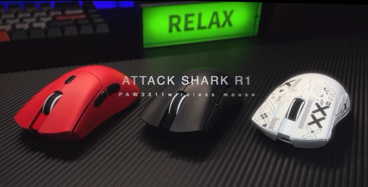 Геймърска мишка ATTACK SHARK R1 Tri-mode, сензор PixArt PAW3311, 18000 DPI, 1000hz, ултралека 59g за голяма ръка, за PC/Mac