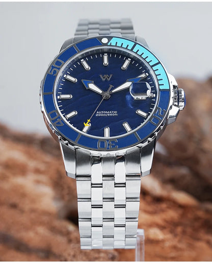 Zegarek WM – automatyczny zegarek mechaniczny NH35 z powłoką antyrefleksyjną, wodoodporny do 200, z szafirowym szkłem – Welly Merck Watch WM206
