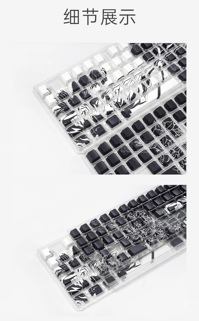 Anime Platycodon Cherry Key Cap Set PBT 130 Key Side Engraved Light Transmission for 60/84/98/108 Mechanical Keyboard ISO
