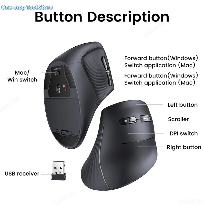 Mouse Wireless Bluetooth 5.0 2.4G Ergonomic 4000DPI 6 Mute Buttons for MacBook Tablet Laptops Computer PC Mice