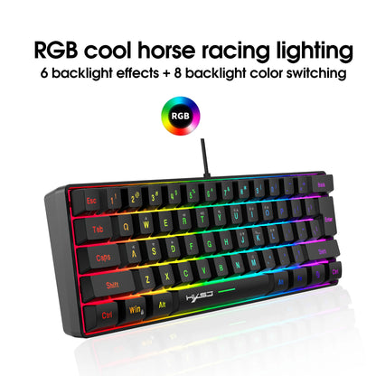 60% RGB Backlit Gaming Keyboard, Compact 61-Key Mini Wired Office Keyboard with Ergonomic Design, USB Connectivity Sleek