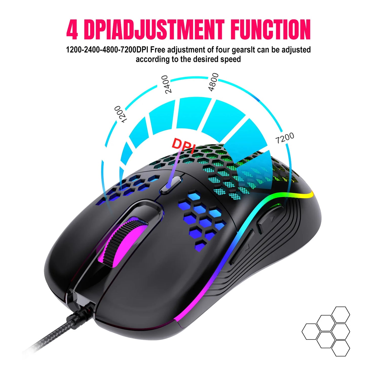 USB Wired Gaming Office Mouse Mechanical Mouse USB Illuminated Mouse 7200DPI Adjustable Optical Gaming Mouse for Desktop Laptop
