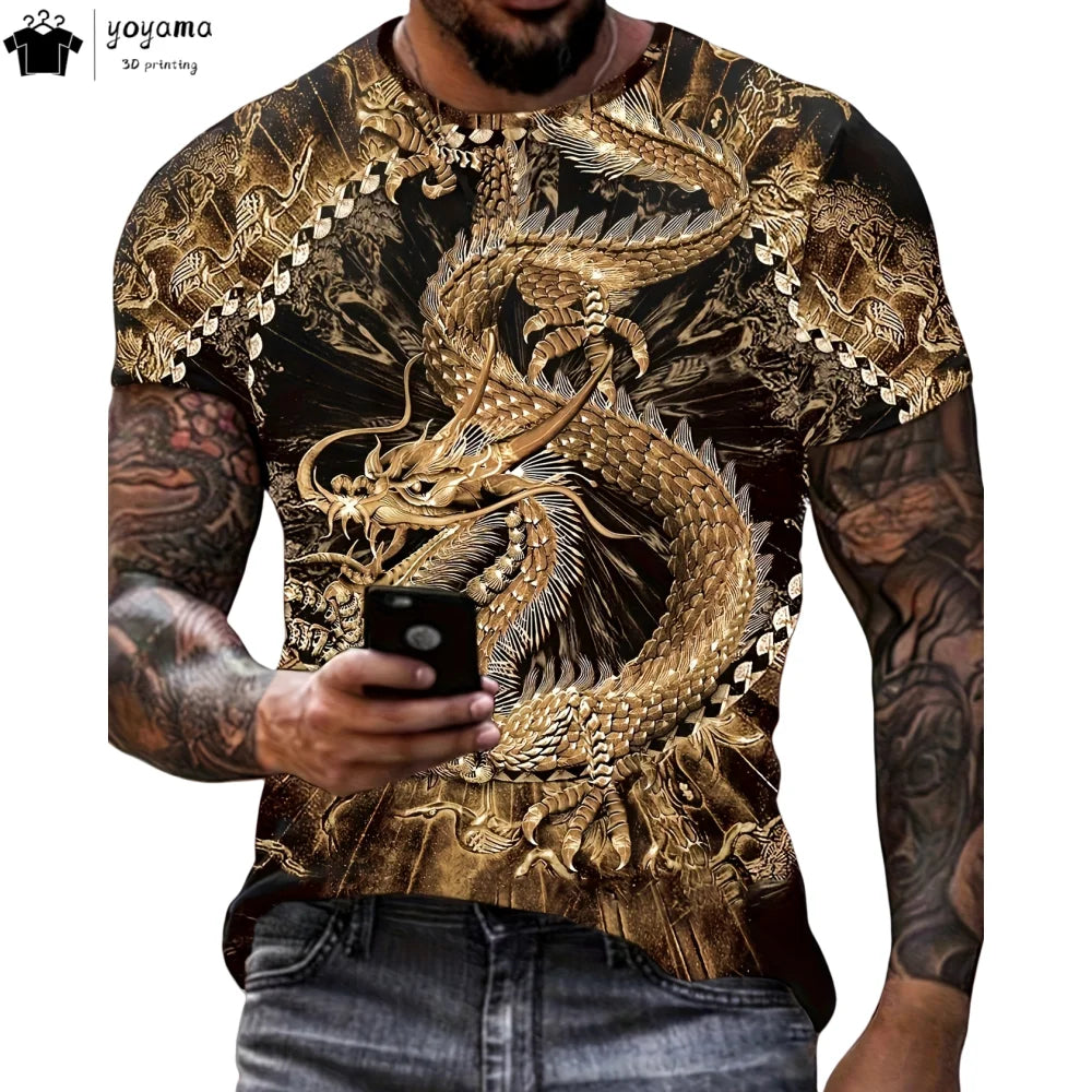 Pánská trička s motivem draka, tričko s krátkým rukávem, módní streetwear, tričko s kulatým výstřihem, trendové zvířecí motivy, 3D tisk, volný střih, univerzální pánské oblečení