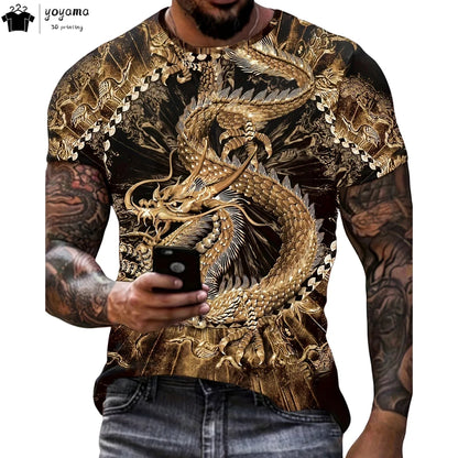 Pánská trička s motivem draka, tričko s krátkým rukávem, módní streetwear, tričko s kulatým výstřihem, trendové zvířecí motivy, 3D tisk, volný střih, univerzální pánské oblečení