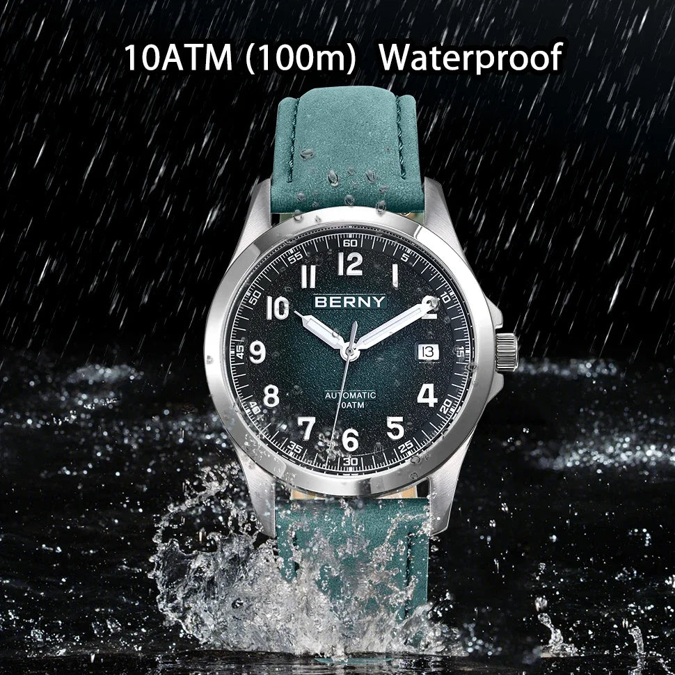 BERNY Automatic Watch Men  ST2130 Luminous Mechanical Wristwatch Sapphire Waterproof 10ATM Top Brand Luxury Watch for Men