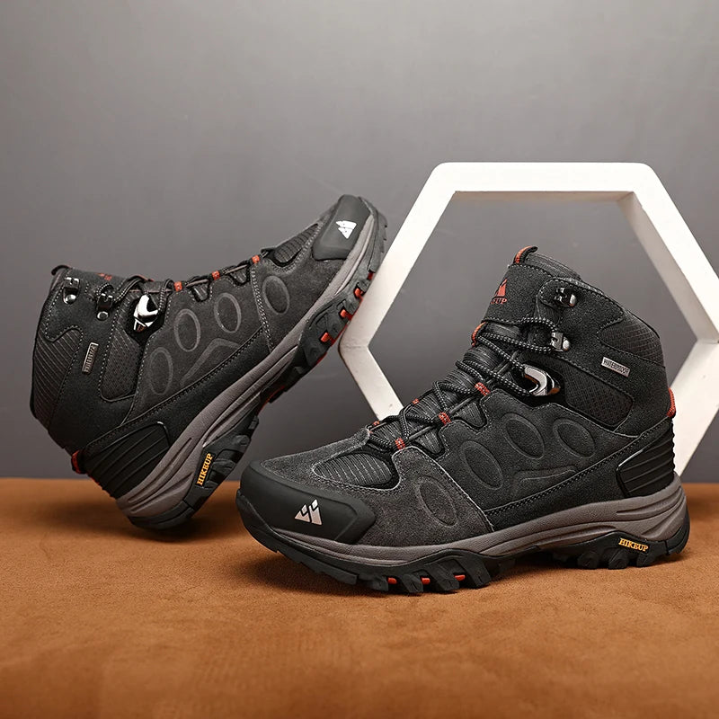 HIKEUP-Bottes de randonnée en daim pour hommes, chaussures de plein air à lacets, bottes de sport chaudes, chaussures de trekking décontractées, non ald, haut, hiver
