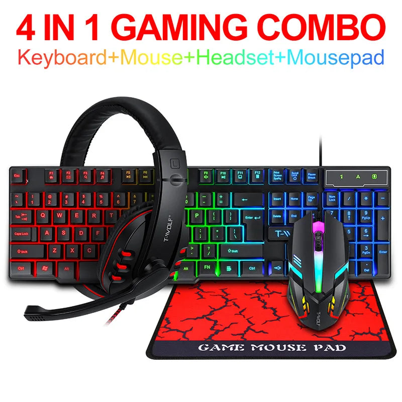 Spanish Keyboard with Spanish Layout Russian Arabic Keyboard Mouse Kit 100% Keyboard ISO Color Backlight Wired Gaming Office T20