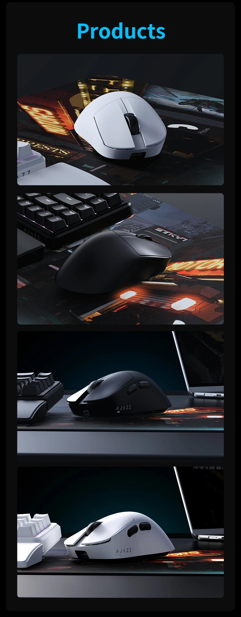 AJAZZ AJ179 V2 MAX Tri-mode Right-handed Mouse 56g Lightweight PAW3311 Sensor Huanuo Micro Switch Telink Microchip