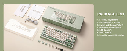 YUNZII B75 PRO Green Mechanical Gaming Keyboard, Gasket 75 Knob RGB Keyboard, BT/Wired/Wireless  Hot-Swap Custom Creamy Keyboard