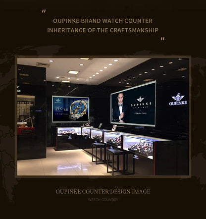 OUPINKE Men's Watches Top Brand Luxury Gold Tungsten Steel Original Automatic Mechanical Wristwatch Featured Dragon Pattern Dial
