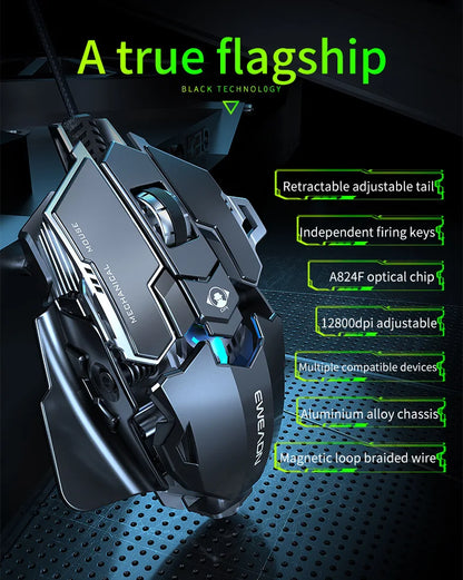 Mechanical Metal Gaming Mouse Wired Ergonomic RGB Backlit Game Mouse 12800 DPI Optical USB Mouse Computer Mouse For Desktop PC