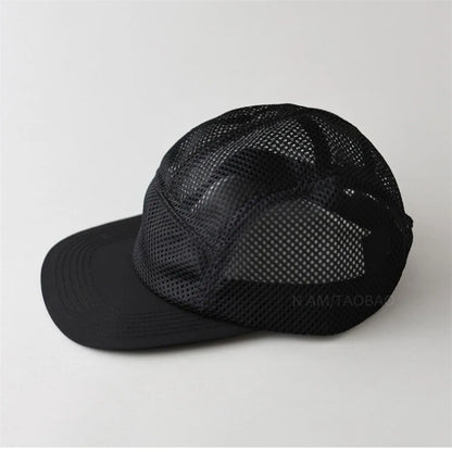 Fashion Retro Mesh Baseball Cap 5 Panel Flat-brimmed Sun Visor Cap Breathable Adjustable Quick-drying Hat Unisex