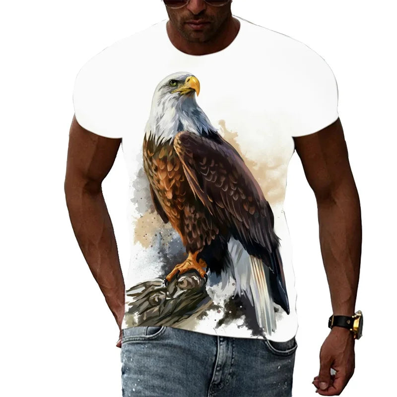 3D-geprint grappig adelaars-T-shirt voor heren, coole dierenprint, zomerse Harajuku-tees, losvallende tops met ronde hals en korte mouwen, T-shirts voor kinderen