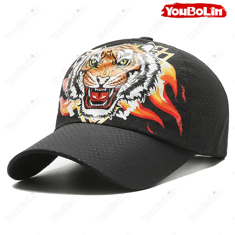 Καπέλο μπέιζμπολ «Outdoor Tiger Face», καλοκαιρινό ύφασμα ταχείας ξήρανσης, σχεδιασμός με πλέγμα και διάτρητα, καπέλο αντηλιακής προστασίας με εθνοτικό μοτίβο