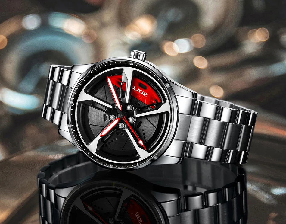 LIGE luxe herenhorloge – Model met draaibare wijzerplaat, waterdicht, van roestvrij staal, met verlichte display – Cadeautip voor mannen (Halloween)