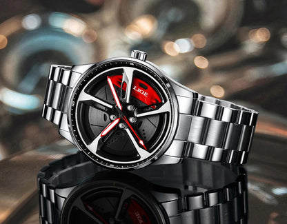 LIGE luxe herenhorloge – Model met draaibare wijzerplaat, waterdicht, van roestvrij staal, met verlichte display – Cadeautip voor mannen (Halloween)