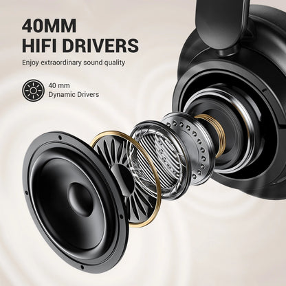 OneOdio EKSA V16 Bluetooth 5.3 Wireless Headphones with Mic, Hi-Res HiFi Over Ear Headset, 90H Battery, Bass Mode, Wired & Wireless Audio